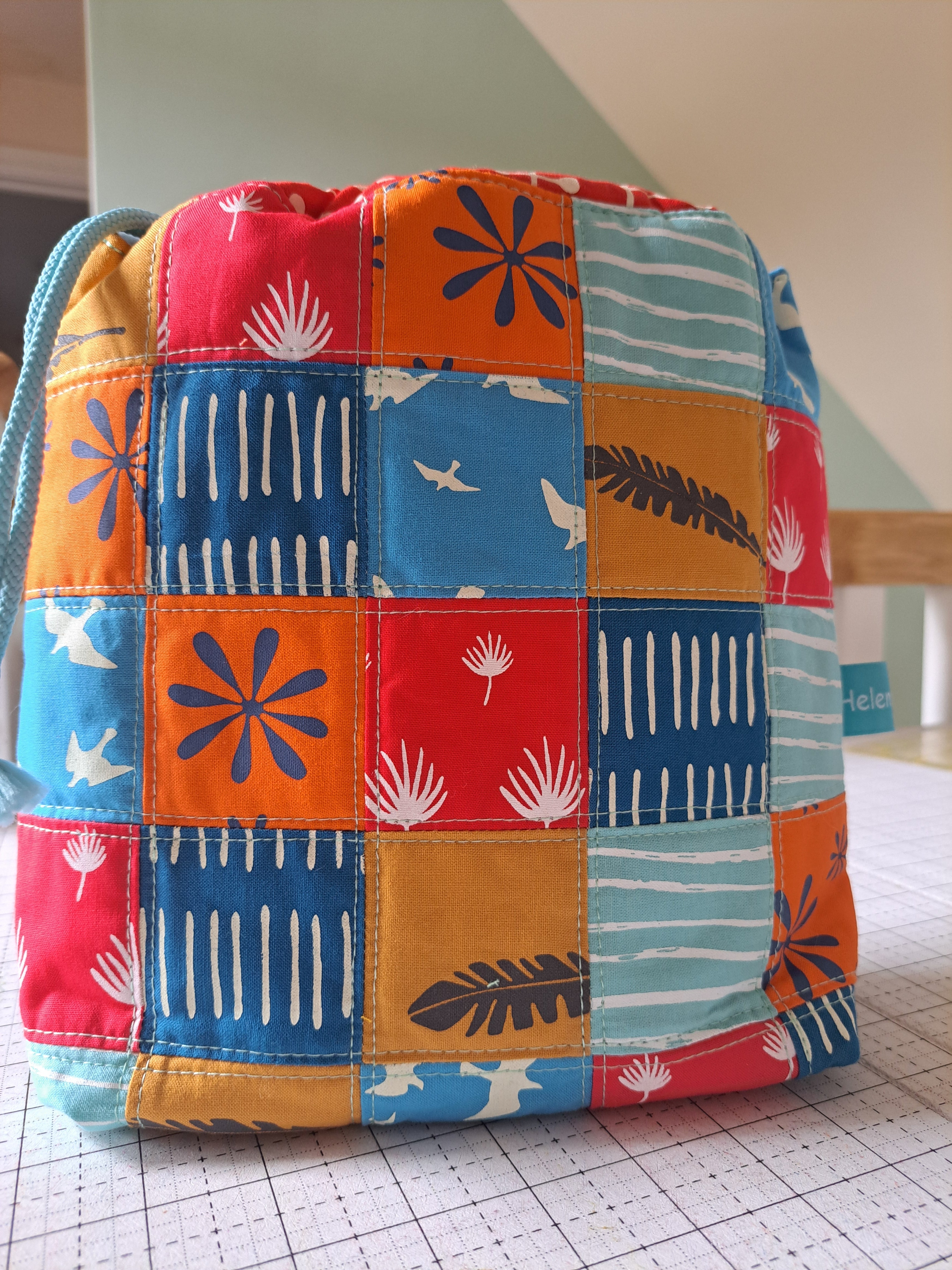 PATCHED DRAWSTRING BAG KIT - Drawstring bag kit made with screen printed fabrics