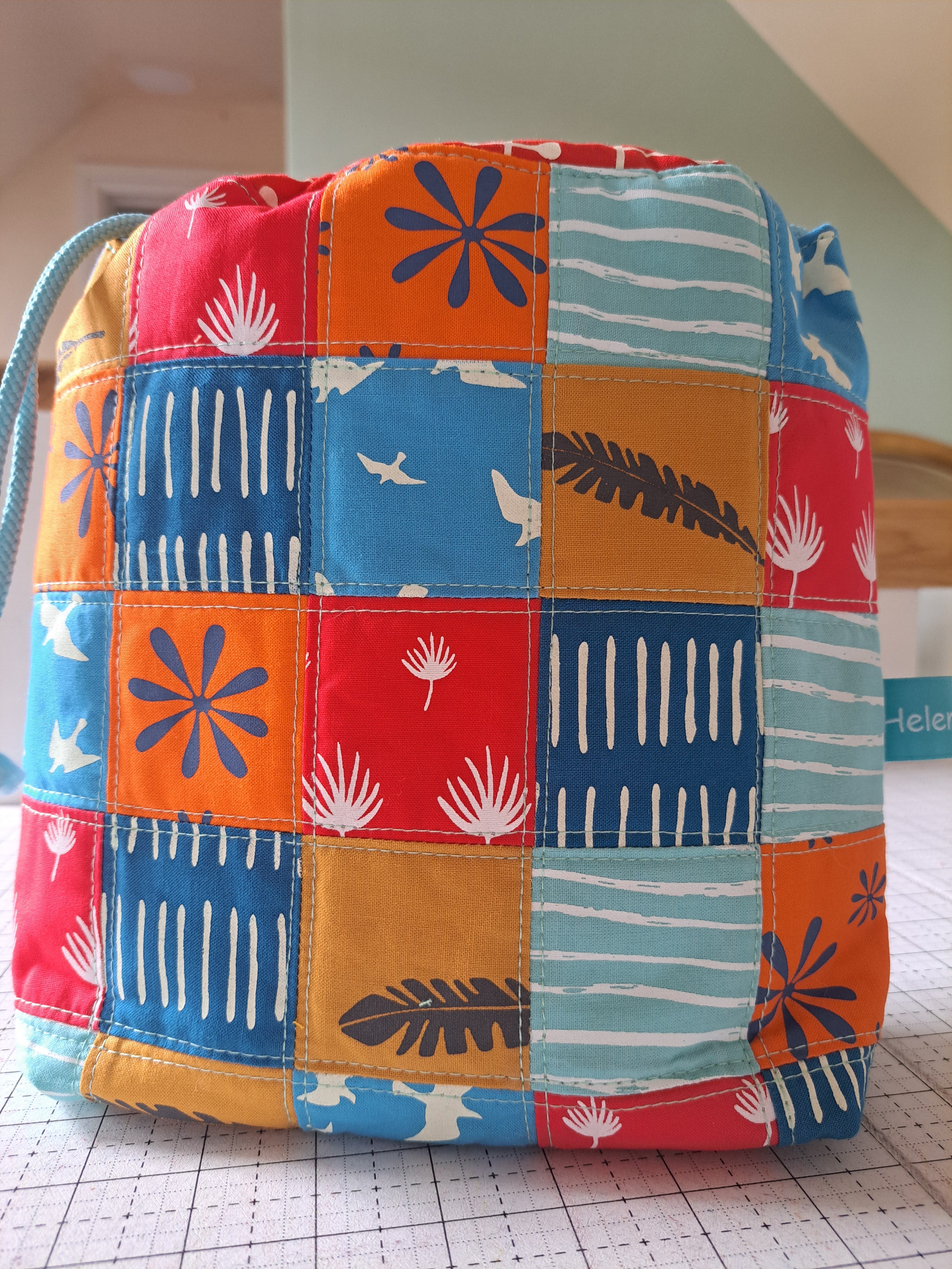 PATCHED DRAWSTRING BAG KIT - Drawstring bag kit made with screen printed fabrics