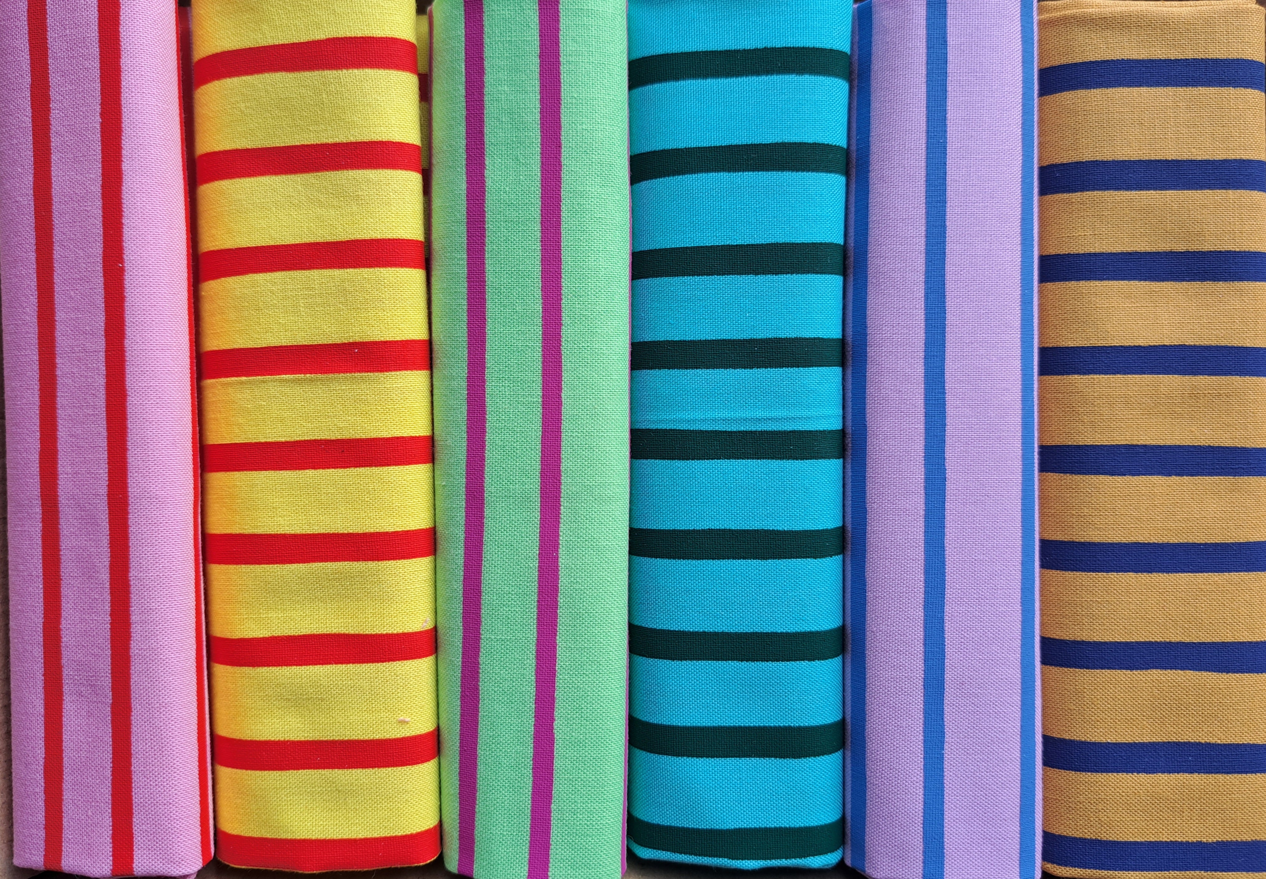 A Stripy Fabric Box AND Bee Stripy Fabric Box - two boxes of stripy screen printed fabrics - 12 fabric panels