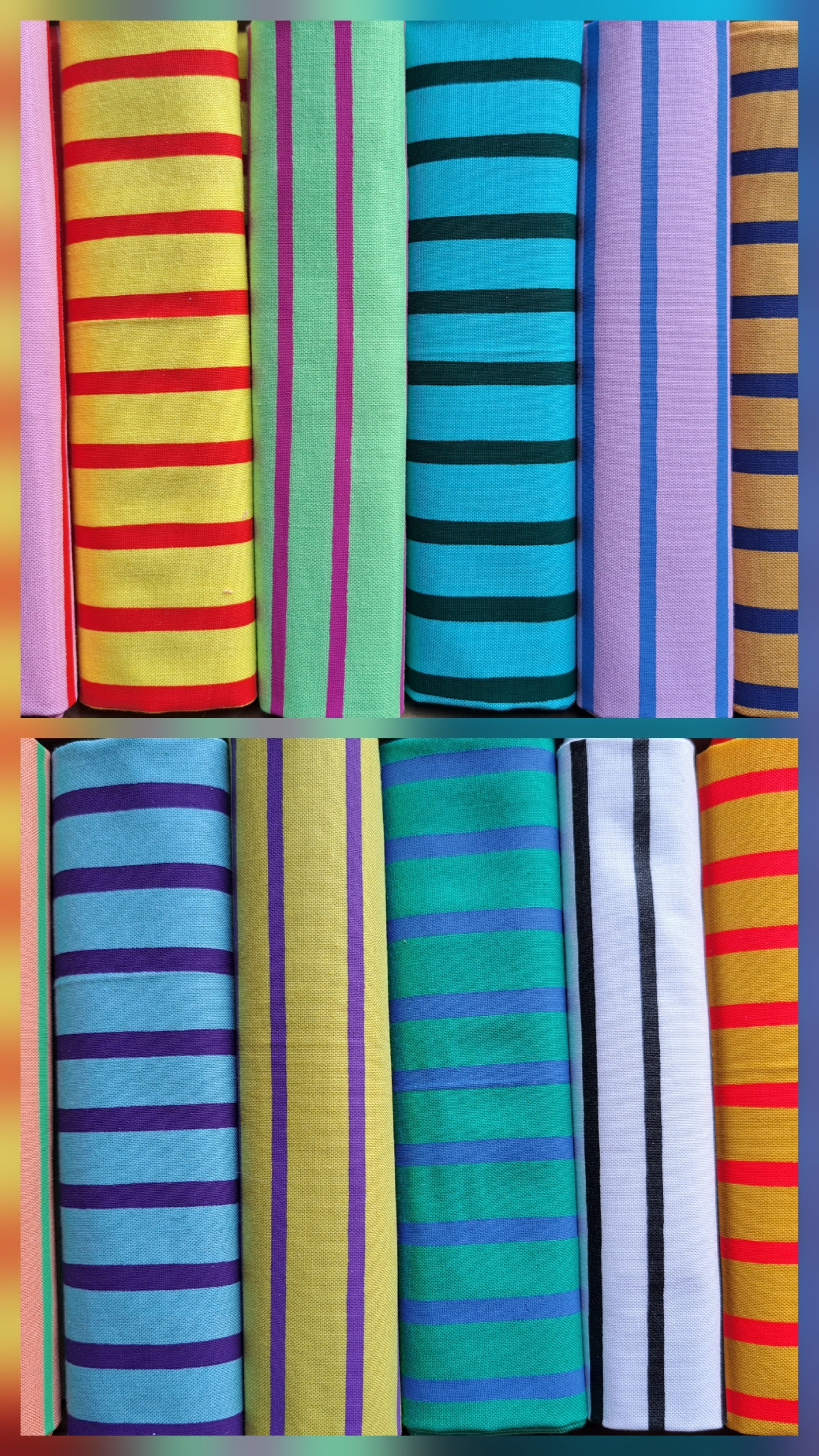 A Stripy Fabric Box AND Bee Stripy Fabric Box - two boxes of stripy screen printed fabrics - 12 fabric panels