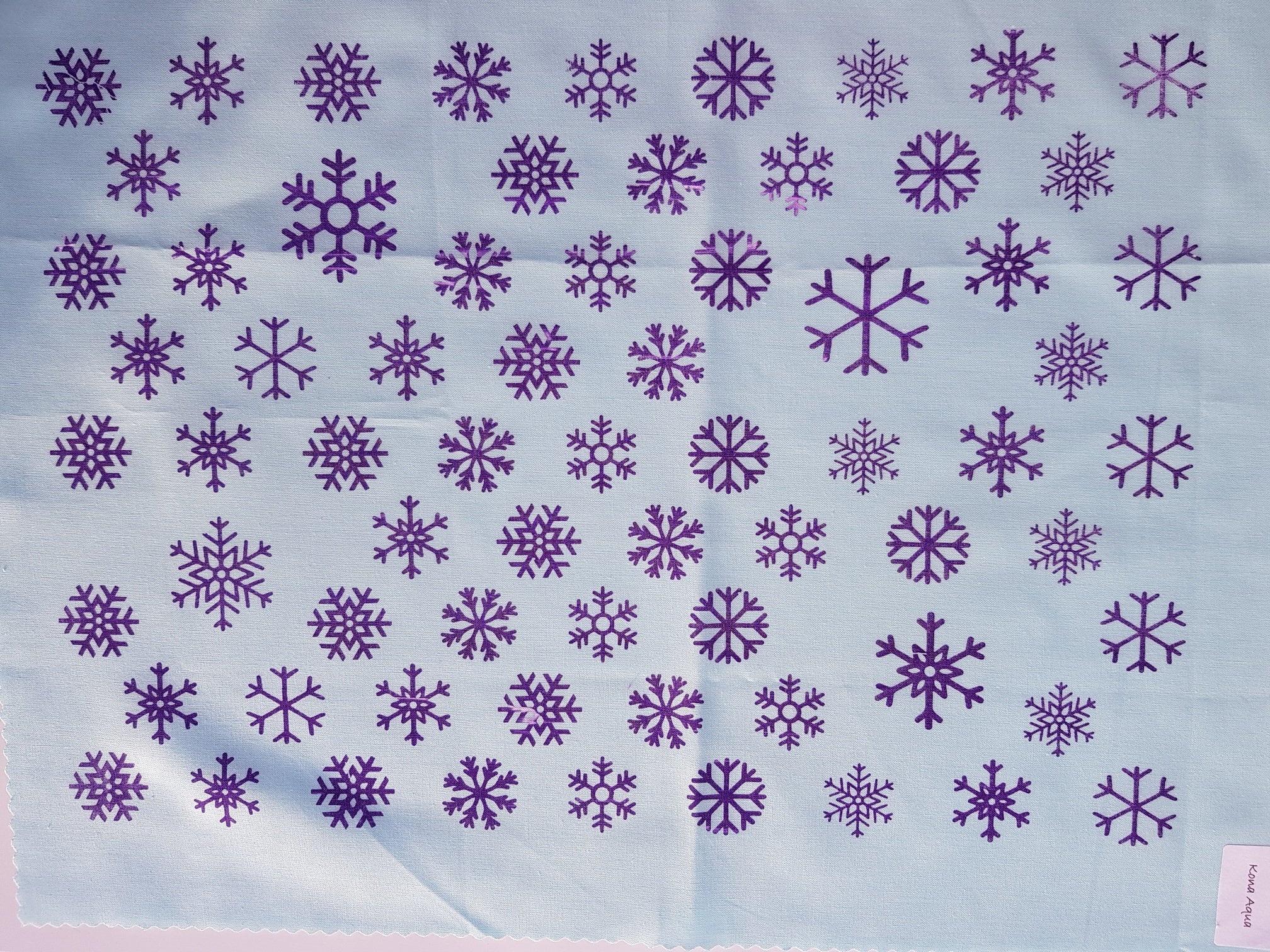BLUE SNOWFLAKES - A Snowflake is not just for Christmas - Screen printed Kona cotton fabrics - blue snowflakes