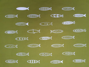 FUNKY FISH - Screen Printed Panels - Blues (with a bit of green and papaya) - Kona Cotton