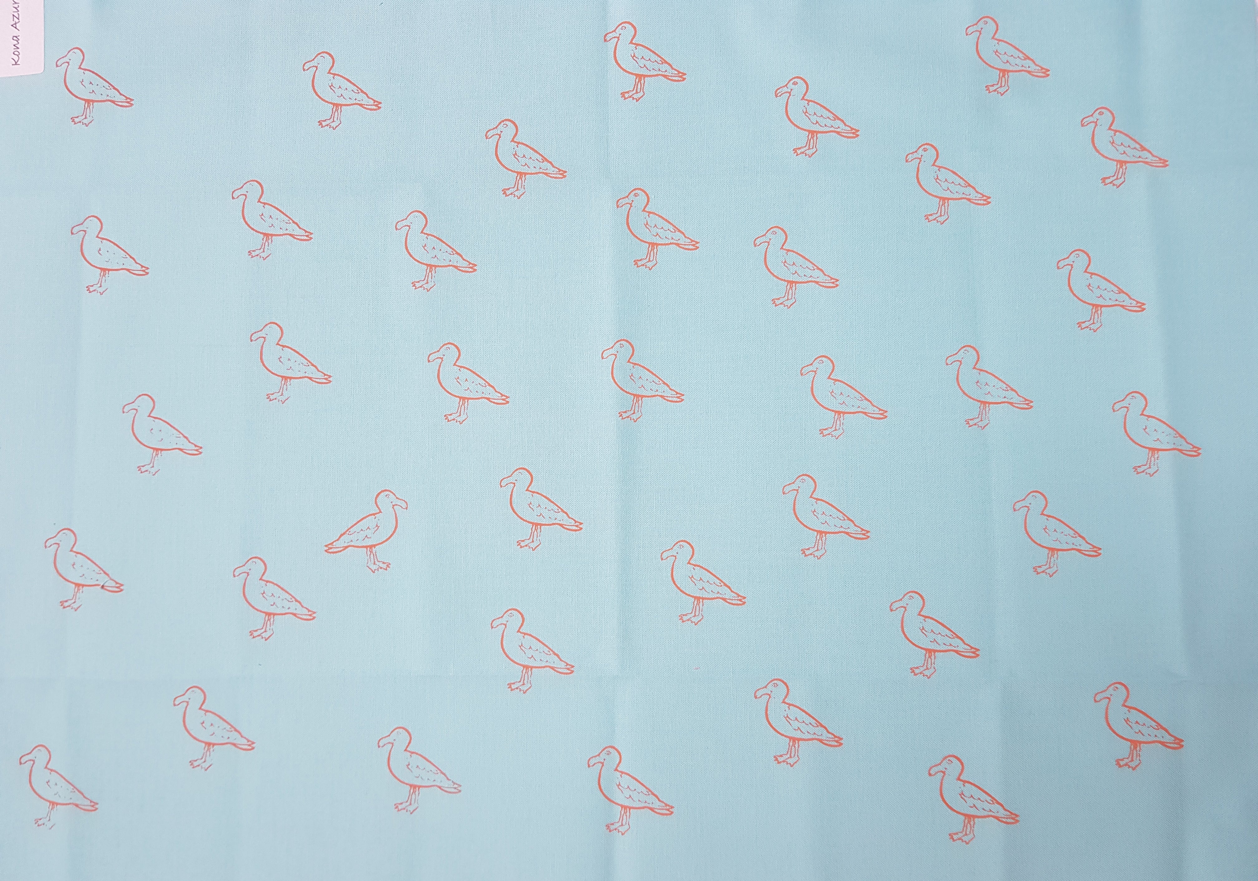 SEAGULLS - Screen Printed Fabric Panel - Kona Cotton